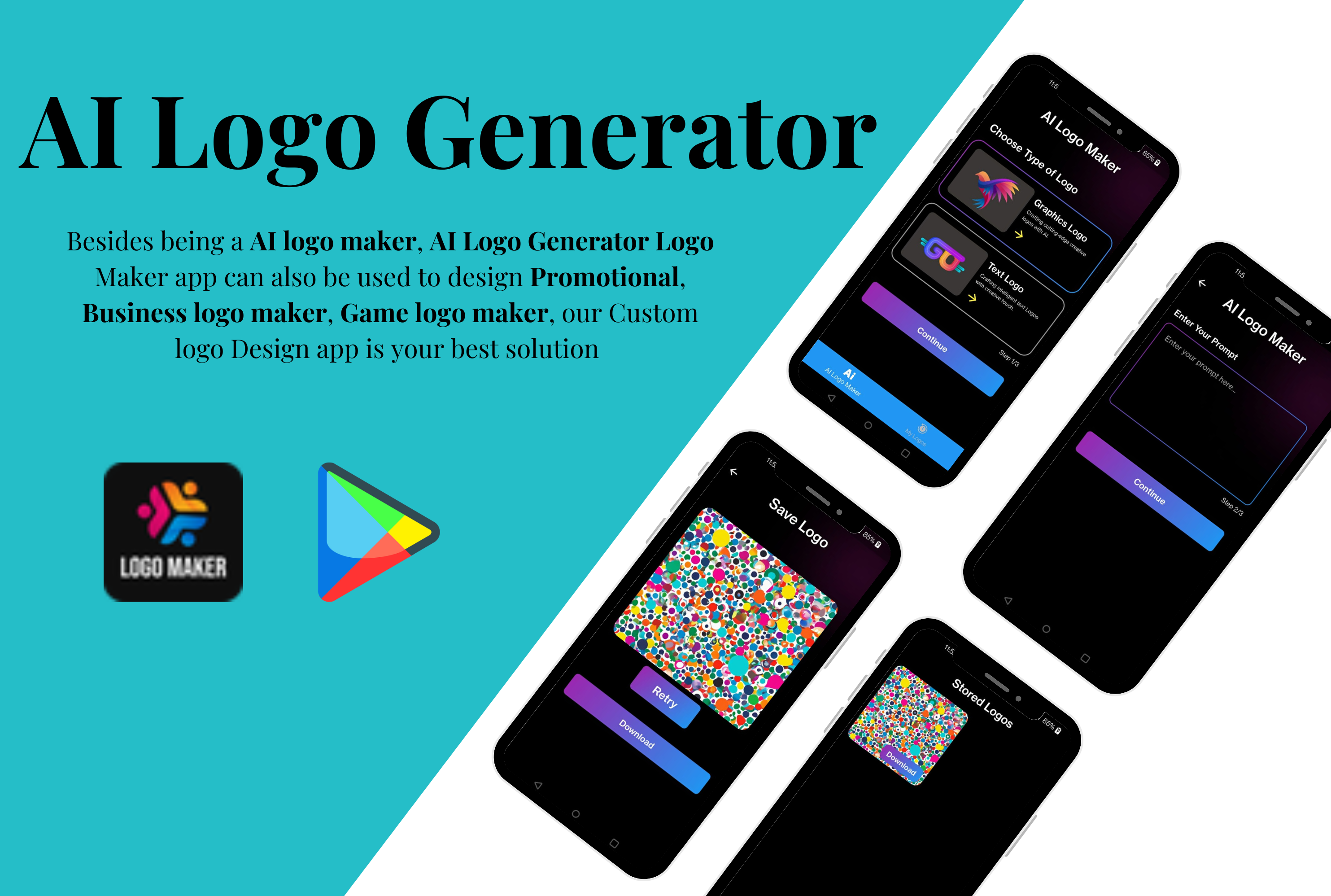 Logo Generator App I have developed and published a Logo Generator App on the Play Store. This app empowers users to create stunning logos text-based and graphic-based designs. Whether you need a professional logo, a promotional logo, or any other type of logo, this app has you covered. Key Features: • Text-Based Logos: Design impactful text logos with customizable fonts and styles. • Graphic-Based Logos: Create visually appealing graphic logos with design elements. • User-Friendly Interface: Intuitive and easy-to-use interface, allowing anyone to design logos quickly