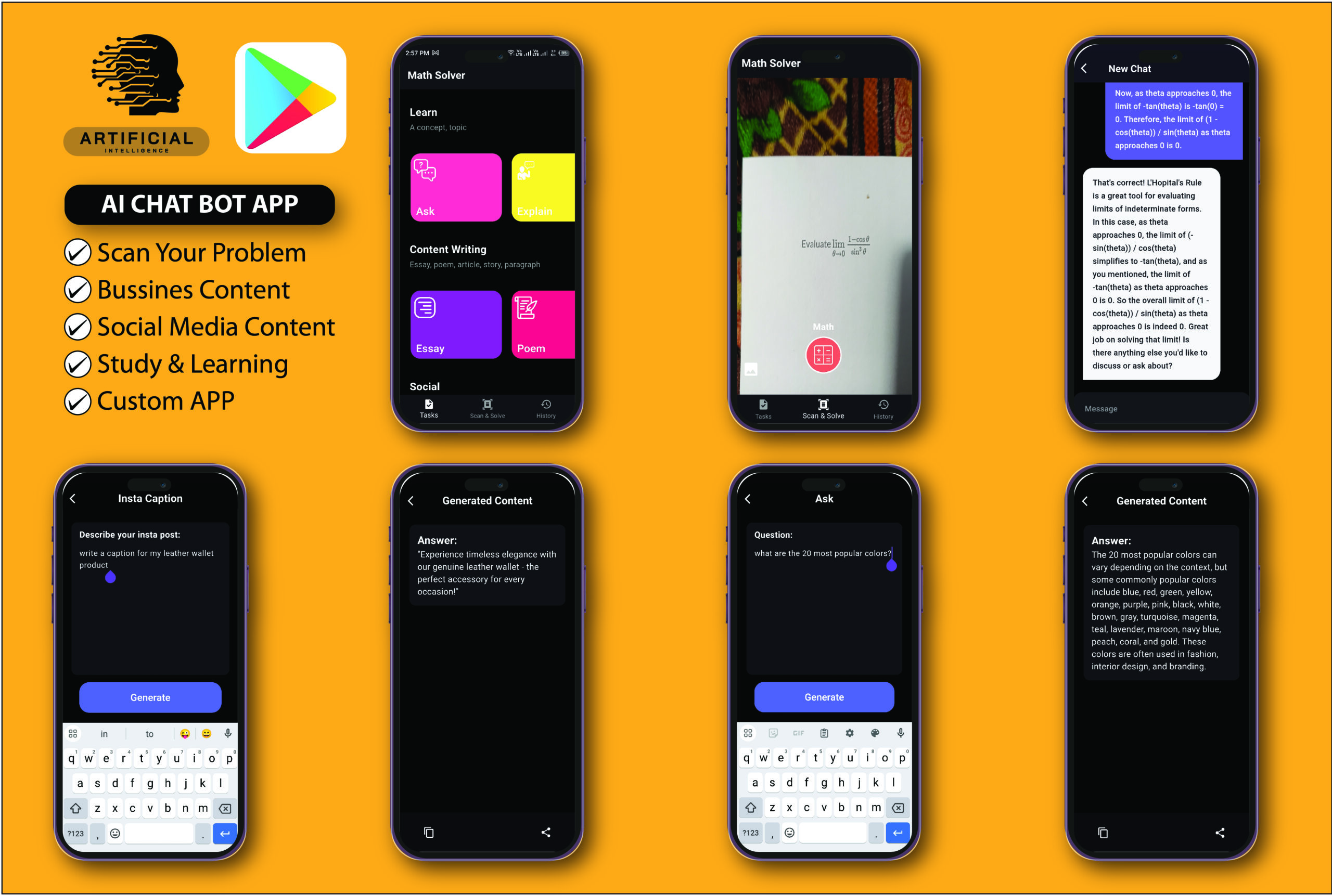 Math Solver AI Chat Bot – go-to solution for math problems, simplified! Capture and scan any math query effortlessly, converting it into text for AI chat bot to solve in a snap Not only does it provide accurate answers, but users can also ask follow-up questions, with every chat session logged for reference.